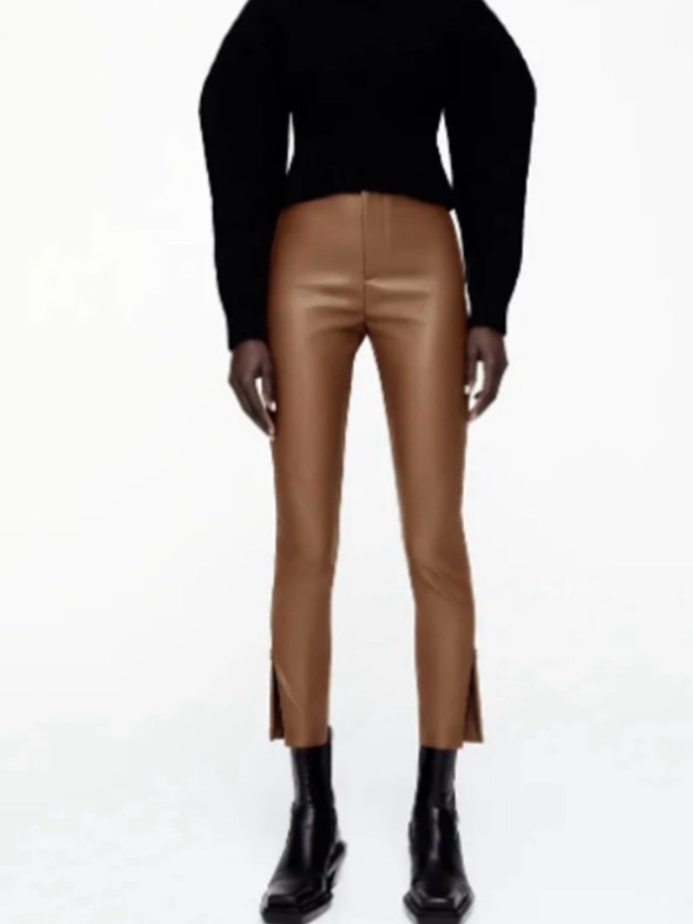 Zara Camel Faux Leather Hi-Rise Leggings
